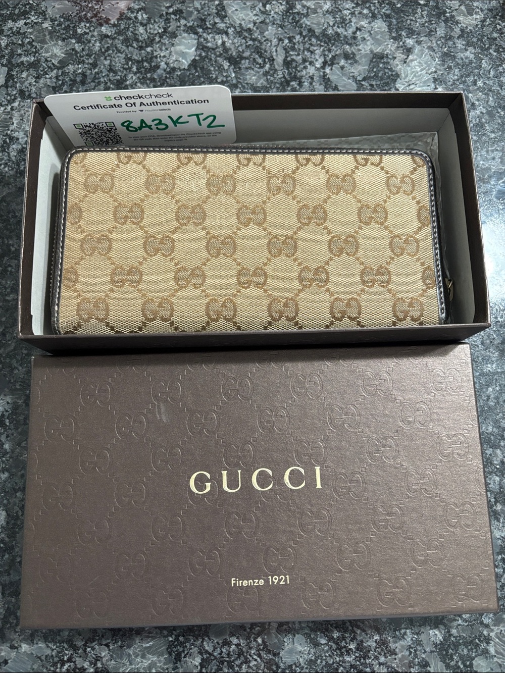 Gucci Tan GG Canvas Zip-Around Wallet